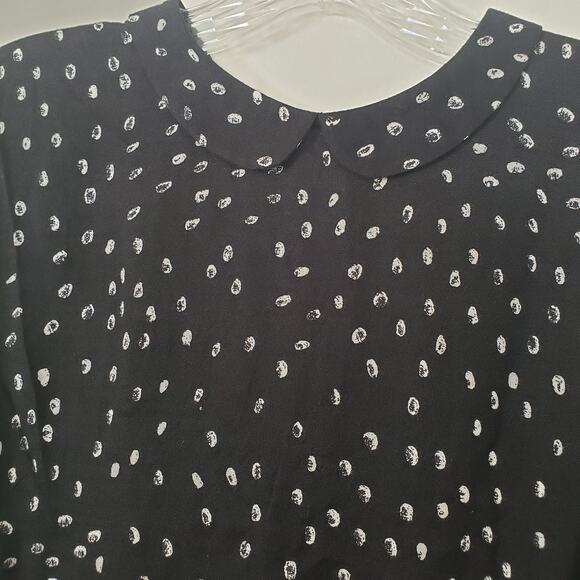 French Connection Peter Pan Collar Buttondown Back Blouse Black White Dots Sz 2 - Picture 5 of 7